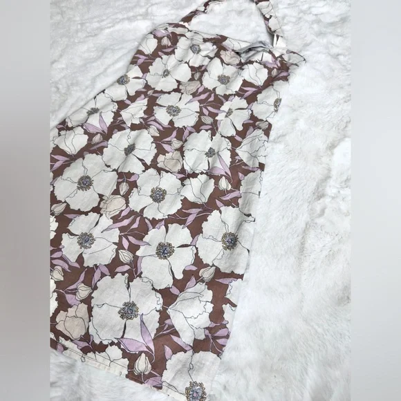 NWT A&F light brown floral print Halter Linen-Blend Mini Dress - Picture 2 of 12